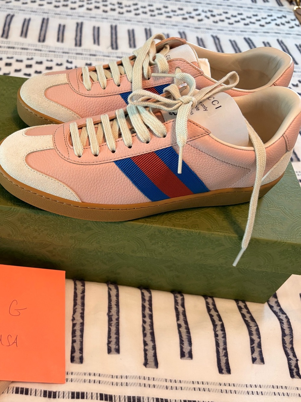 New Gucci Pink Leather Sneakers with Suede Size 37